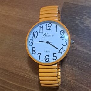 Geneva Stainless Steel Watch with Orange Band